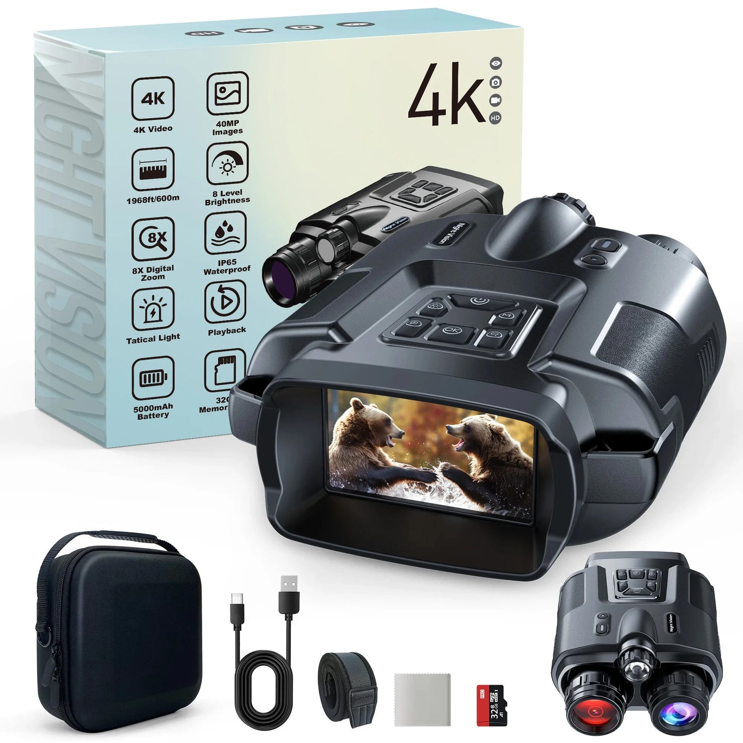DIYIMI Night Vision Binoculars 4K Infrared 8X Digital Zoom