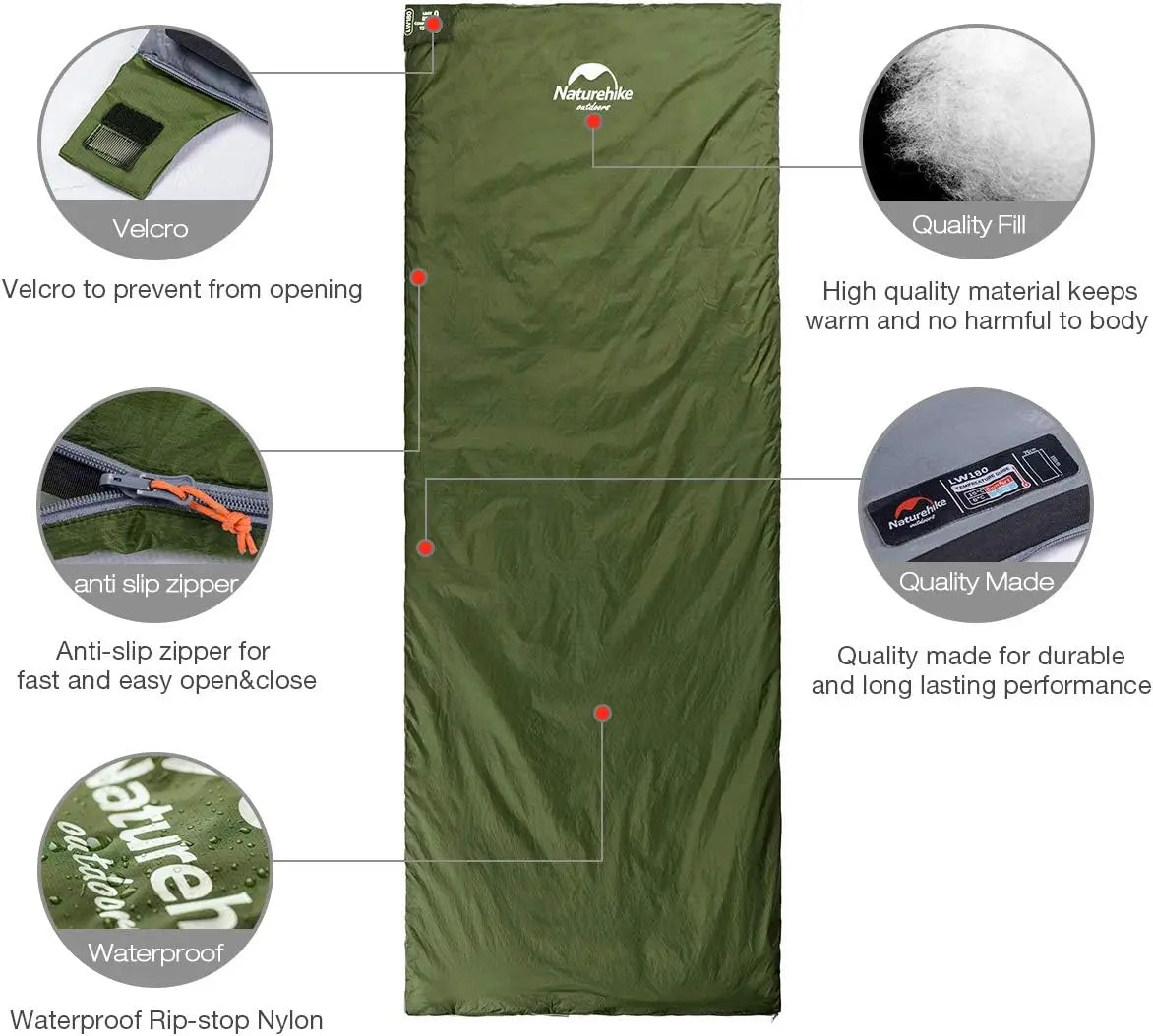 Ultralight Envelope Sleeping Bag 59F To 32F Waterproof Compression Sack