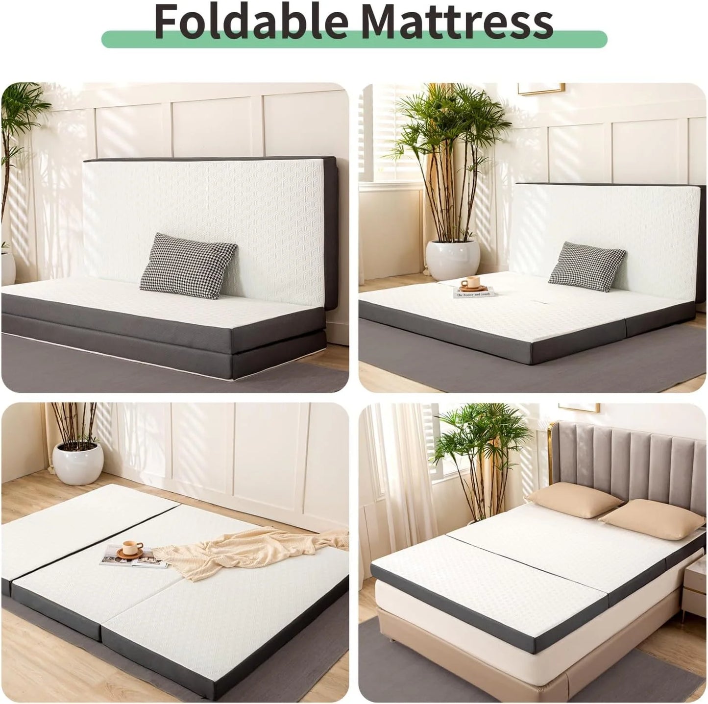 Hcore Tri-Fold Mattress With Washable Cover, Storage Pockets, Non-Slip
