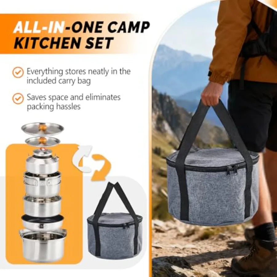 OLOEY Camping Cookware Set Stainless Steel Nesting Mess Kit