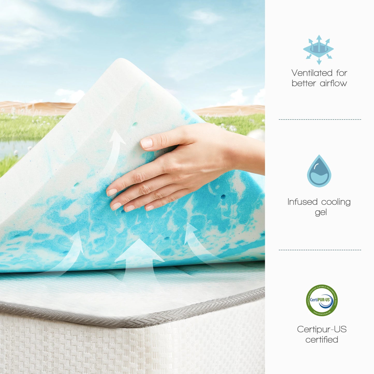 JHK Gel Memory Foam Mattress Topper