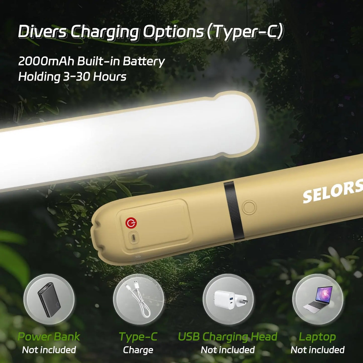 Selorss Portable Rechargeable Camping Spotlight Lamp Outdoors
