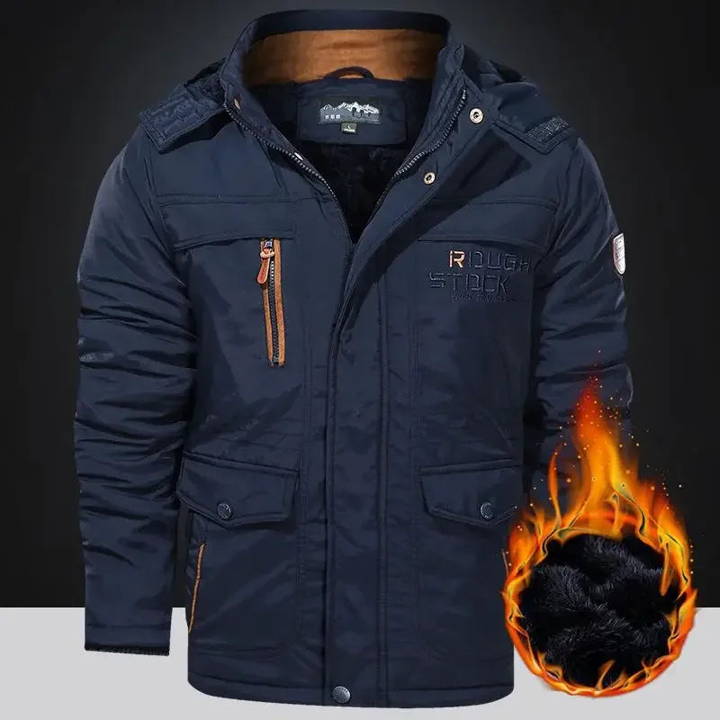 Men's Winter Fleece-Lined Parka With Hooded Windbreaker