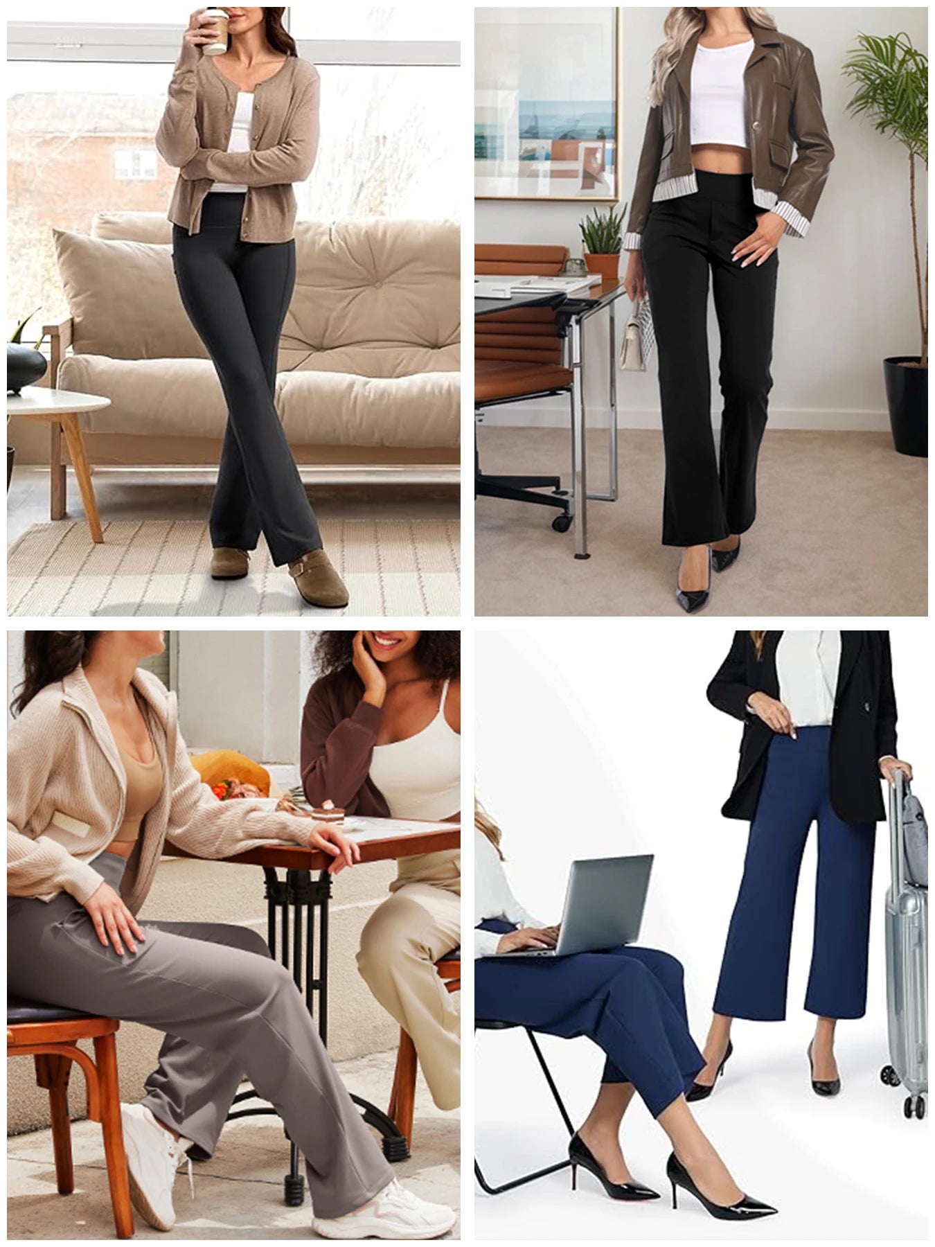 NONECN 3-Pack Women's Fleece Wide-Leg High Waist Pants Slimming