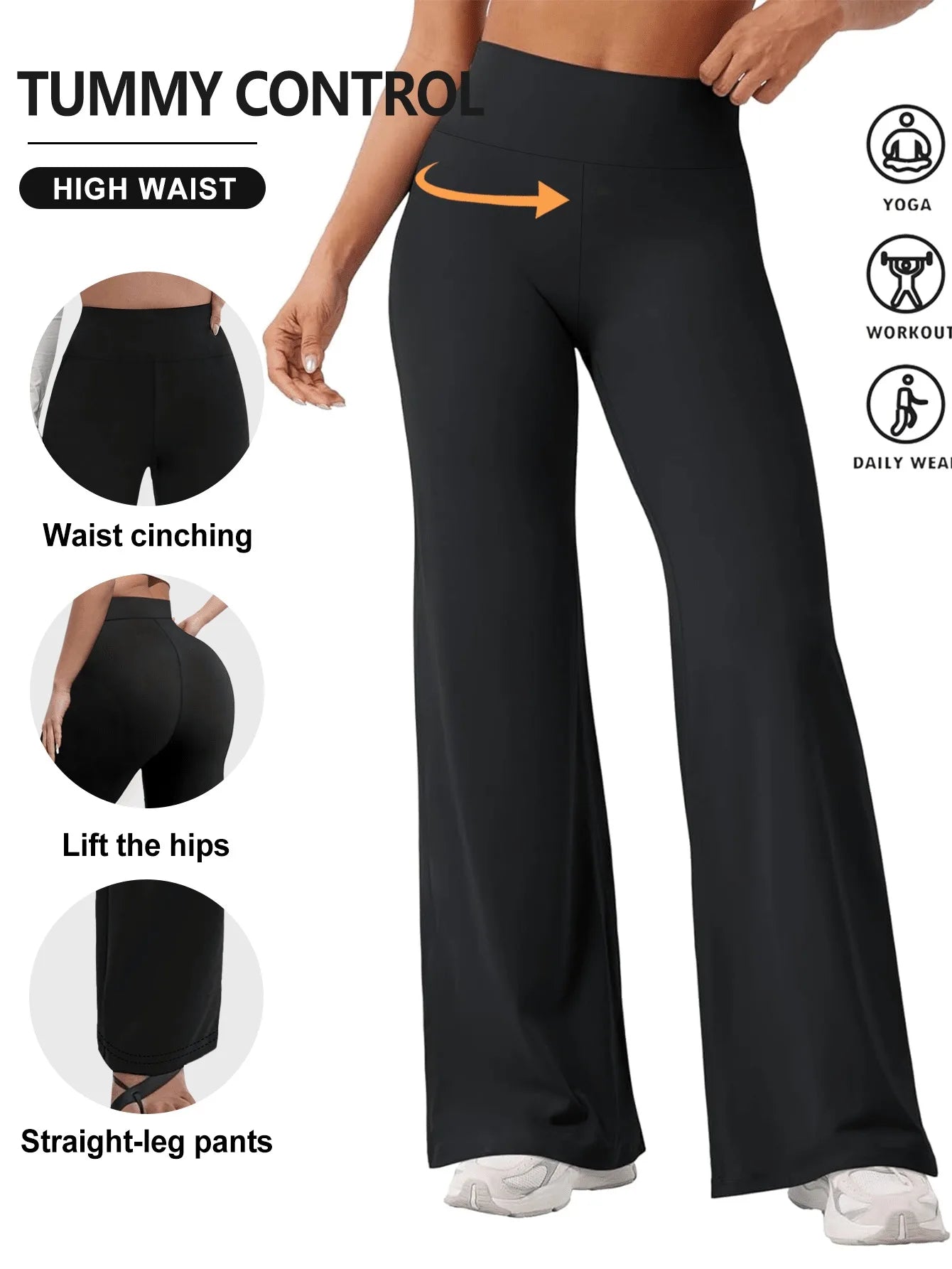NONECN Women's High-Waisted Fleece Yoga Pants Straight Leg