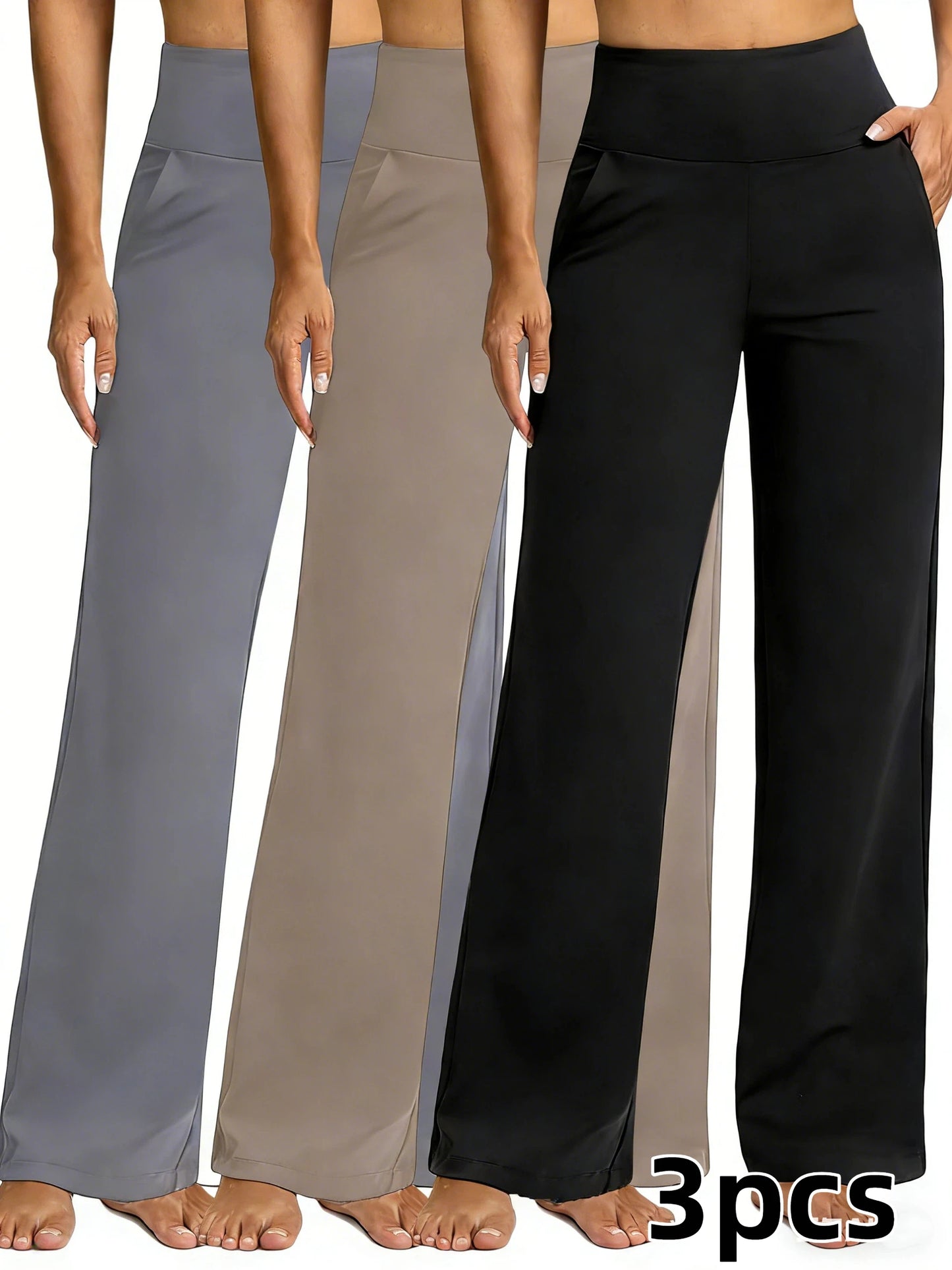 NONECN Women's High-Waisted Fleece Yoga Pants Straight Leg