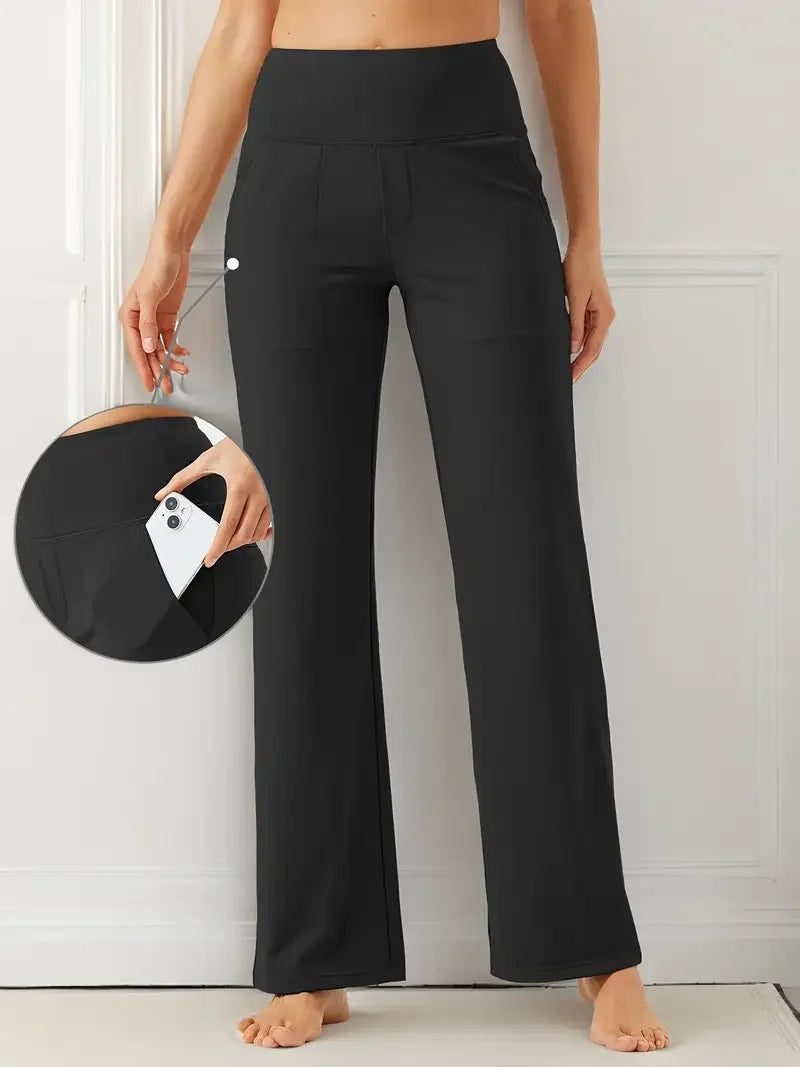 NONECN Women's High-Waisted Fleece Yoga Pants Straight Leg