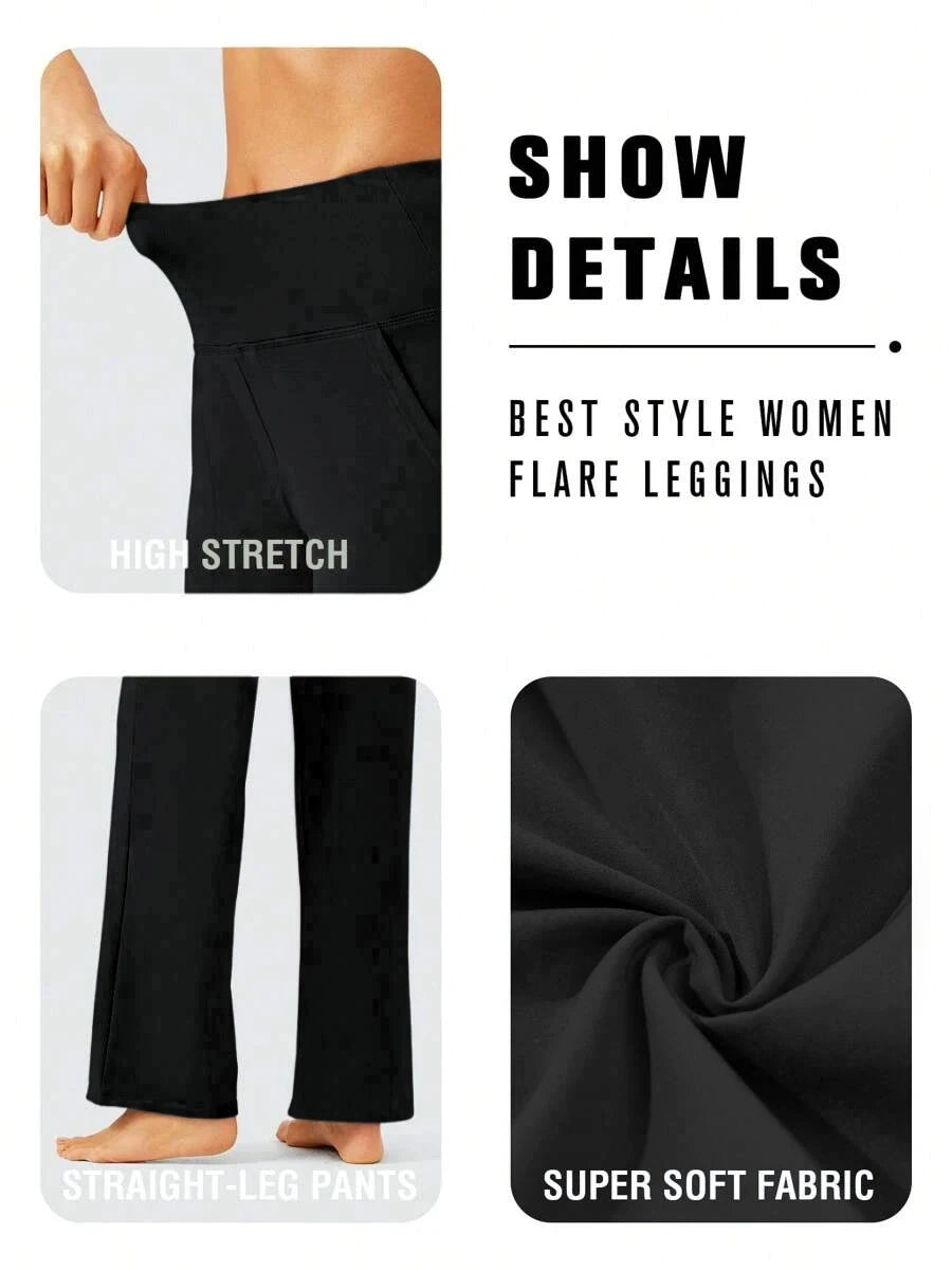 NONECN Women's High-Waisted Fleece Yoga Pants Straight Leg