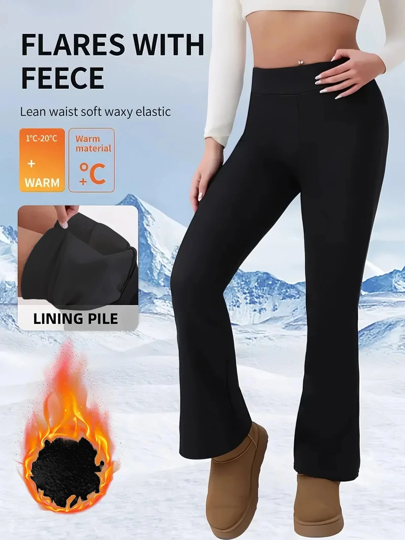 NONECN 3-Pack Women's Fleece Wide-Leg High Waist Pants Slimming
