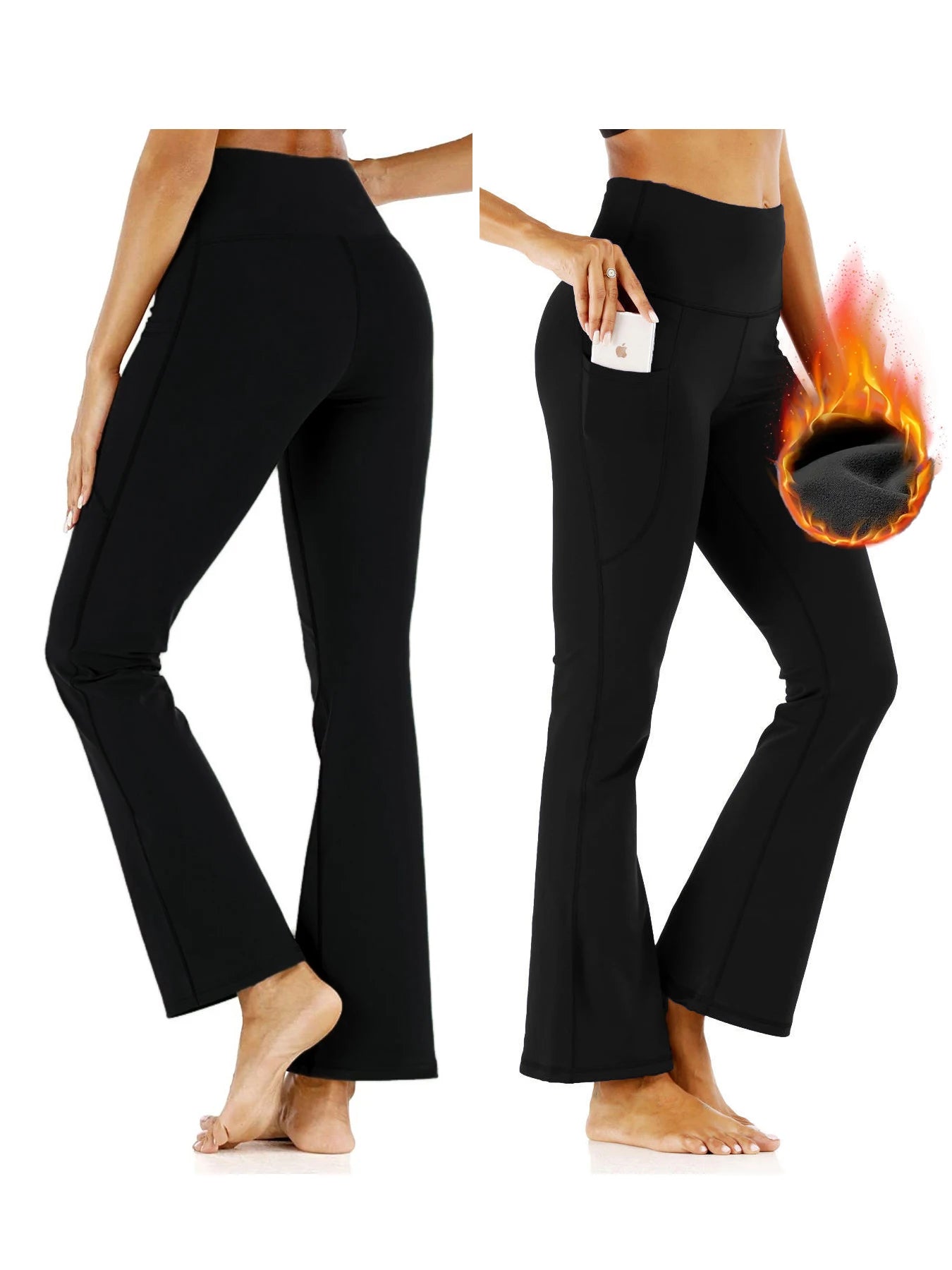 NONECN 3-Pack Women's Fleece Wide-Leg High Waist Pants Slimming