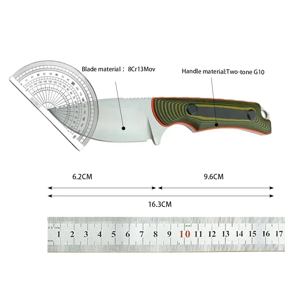 NONEDIY Fixed Blade Knife 8Cr13Mov Drop Point G10 Handle Sheath