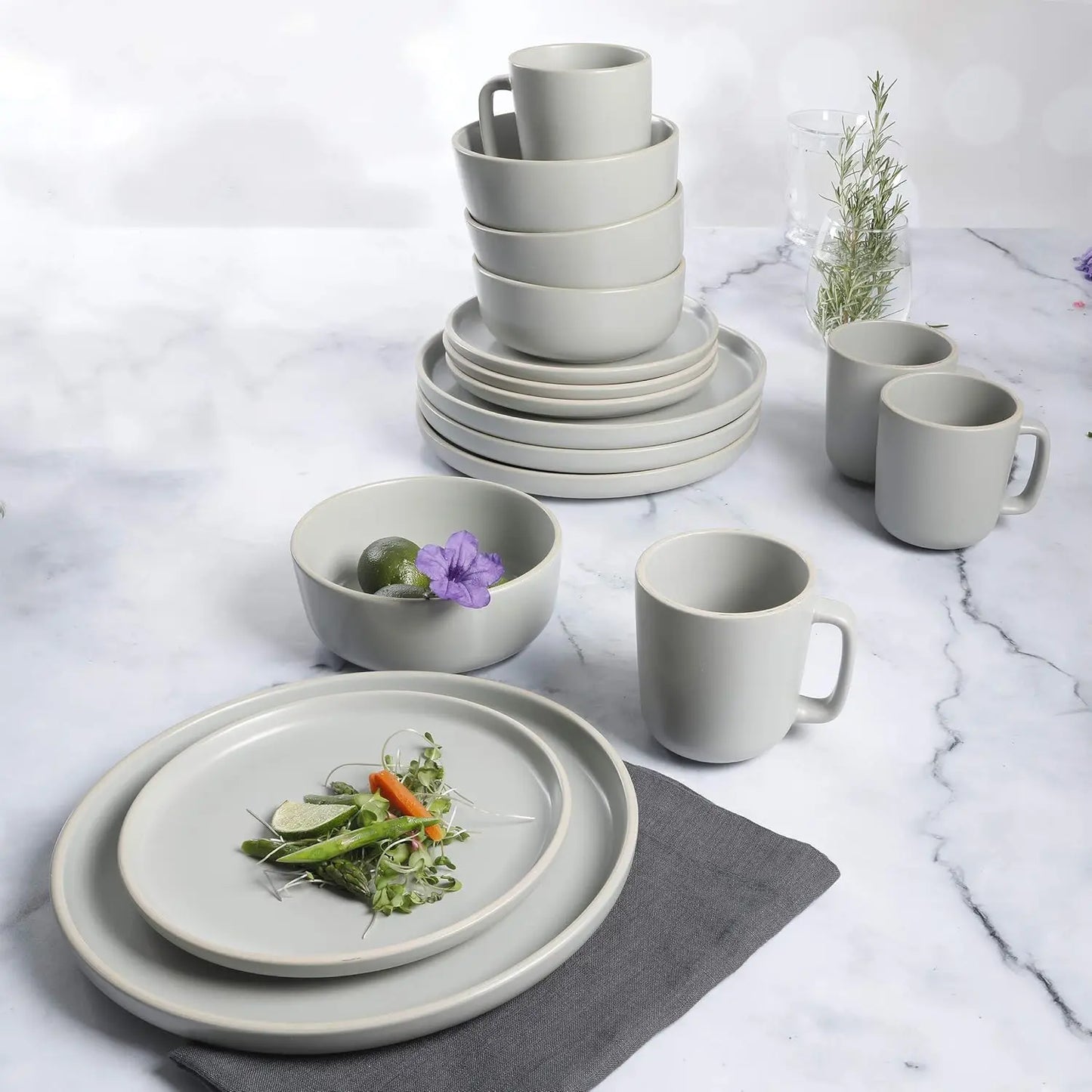 Matte Stoneware Dinnerware Set for 4, Microwave and Dishwasher Safe