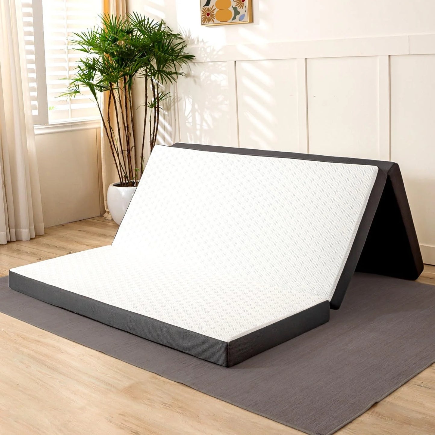 Hcore Tri-Fold Mattress With Washable Cover, Storage Pockets, Non-Slip