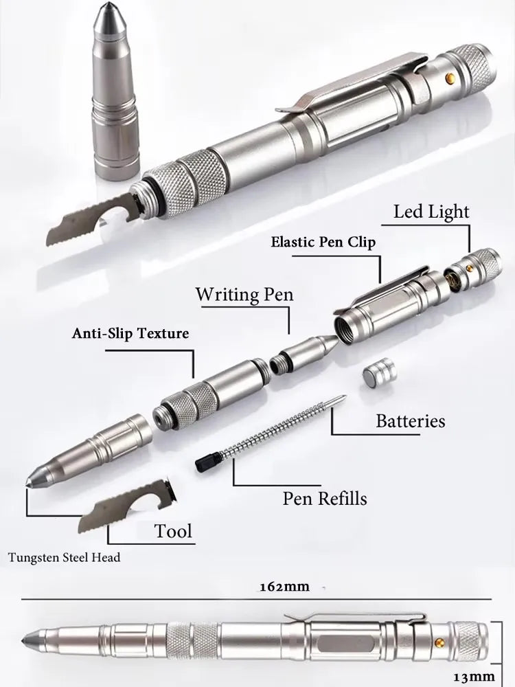 Multi-Function Military Self Defense Tactical Pen With Flashlight Bottle Opener