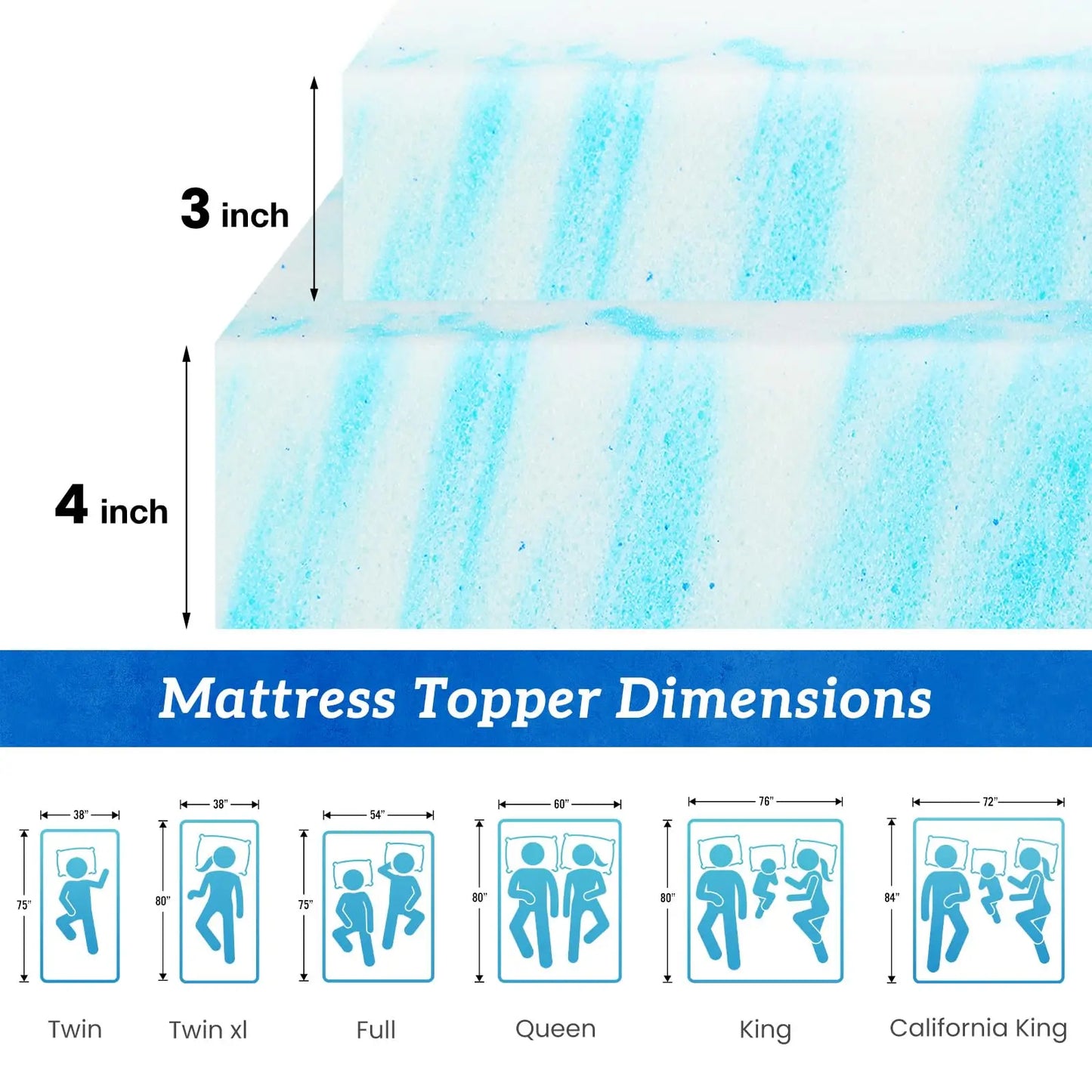 JHK Gel Memory Foam Mattress Topper