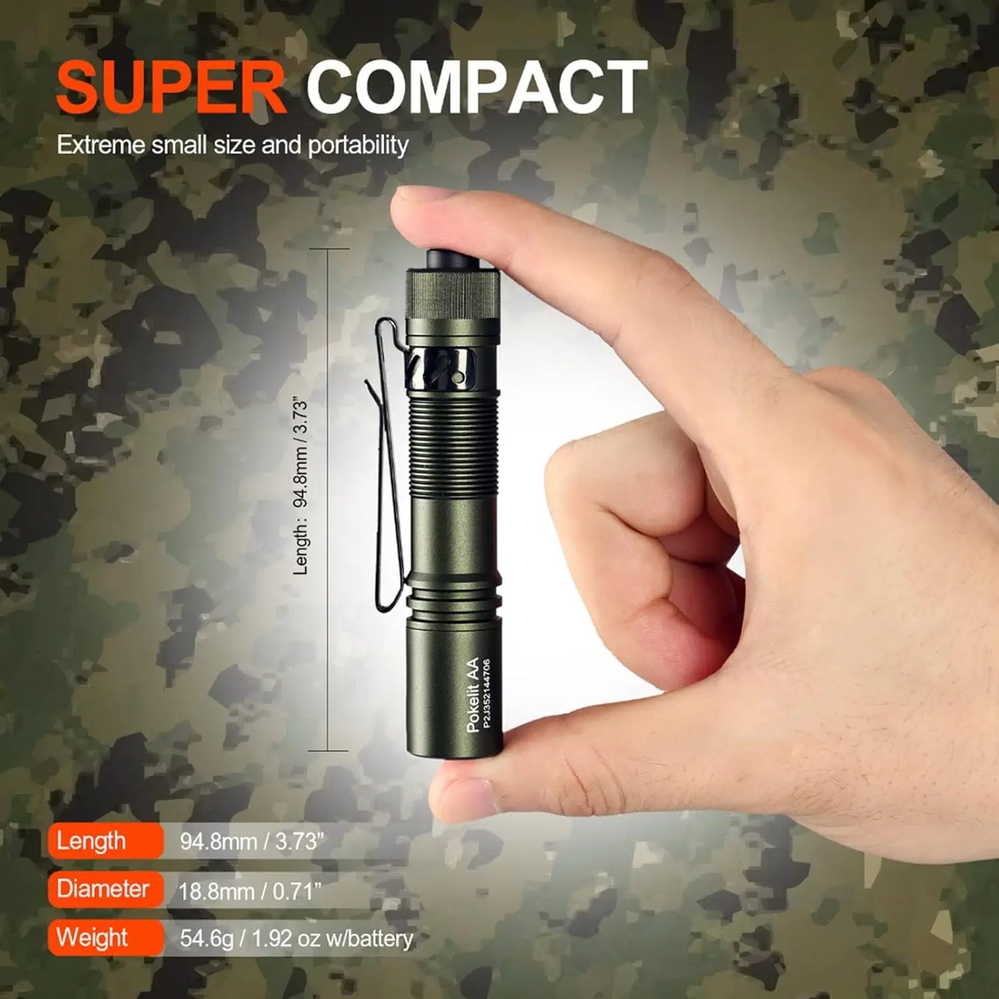 Rechargeable AA Mini Flashlight High CRI LED Pocket EDC For Camping And Hiking