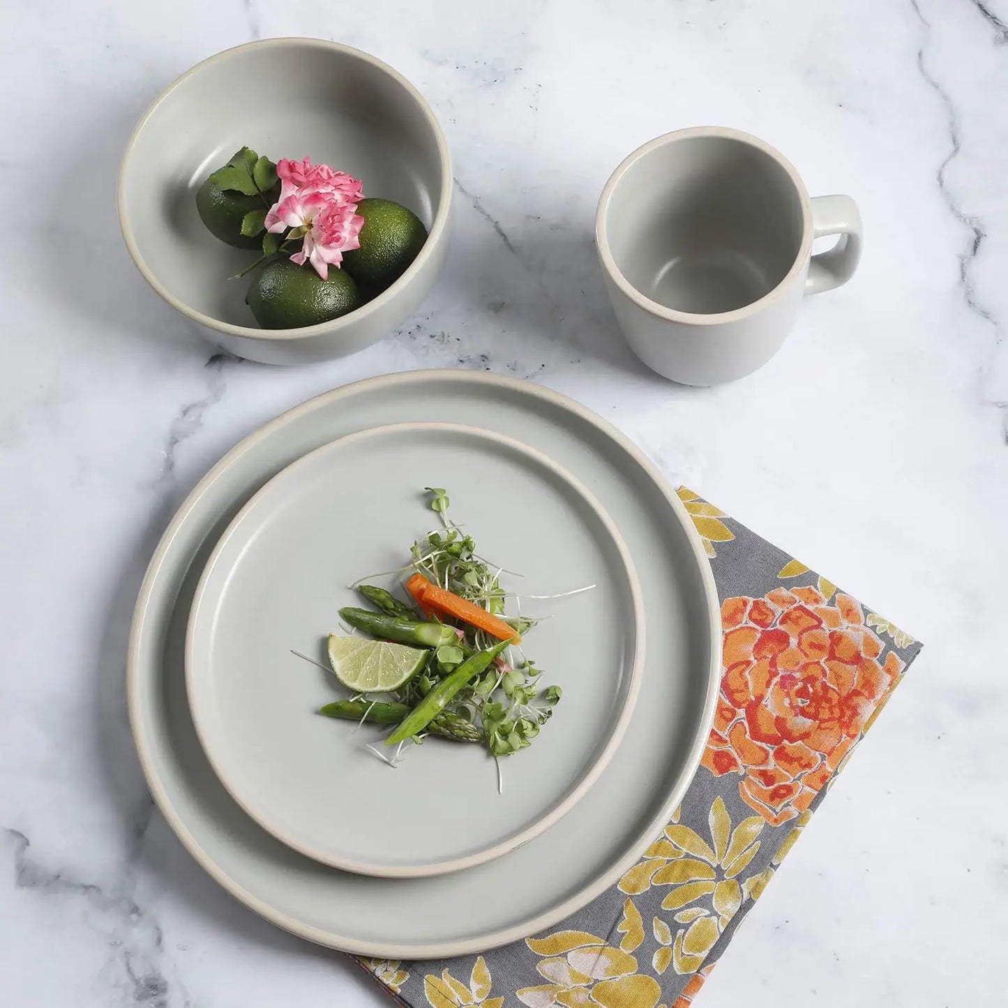 Matte Stoneware Dinnerware Set for 4, Microwave and Dishwasher Safe