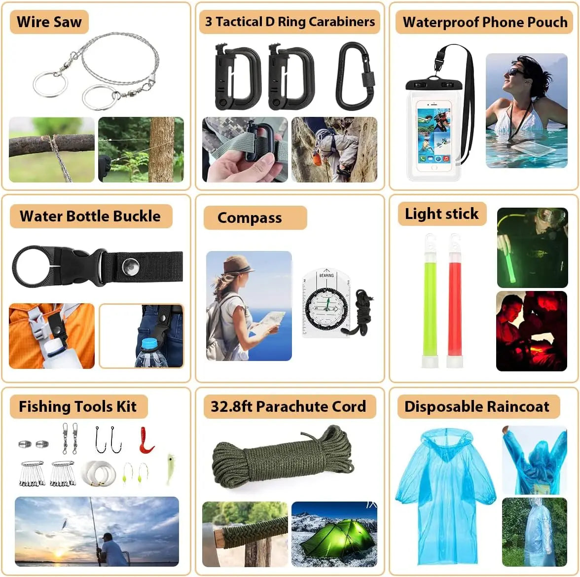 Emergency Survival Kit 250-Piece With First Aid Outdoor Molle Bag