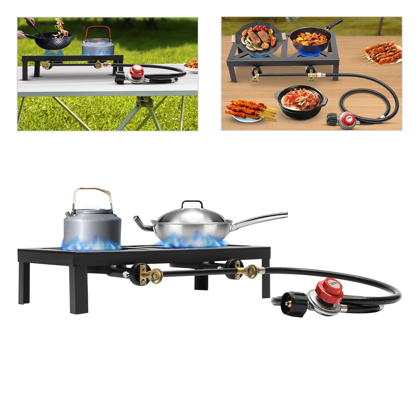8000W Dual Burner Cast Iron Gas Camping Stove Portable