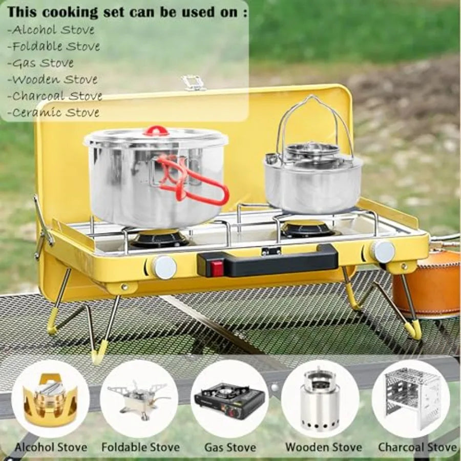 OLOEY Nesting 11 Pcs Camping Cookware Set For Outdoor Meals