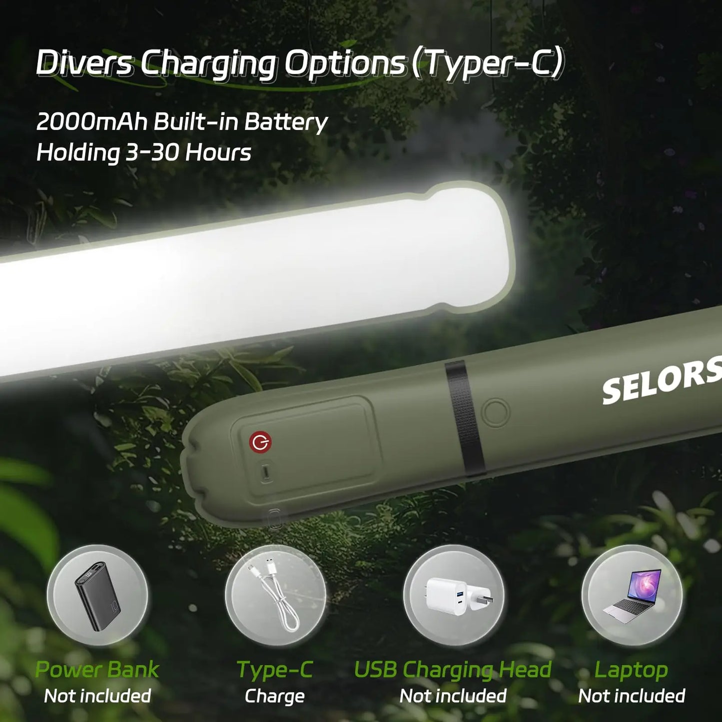 Selorss Portable Rechargeable Camping Spotlight Lamp Outdoors