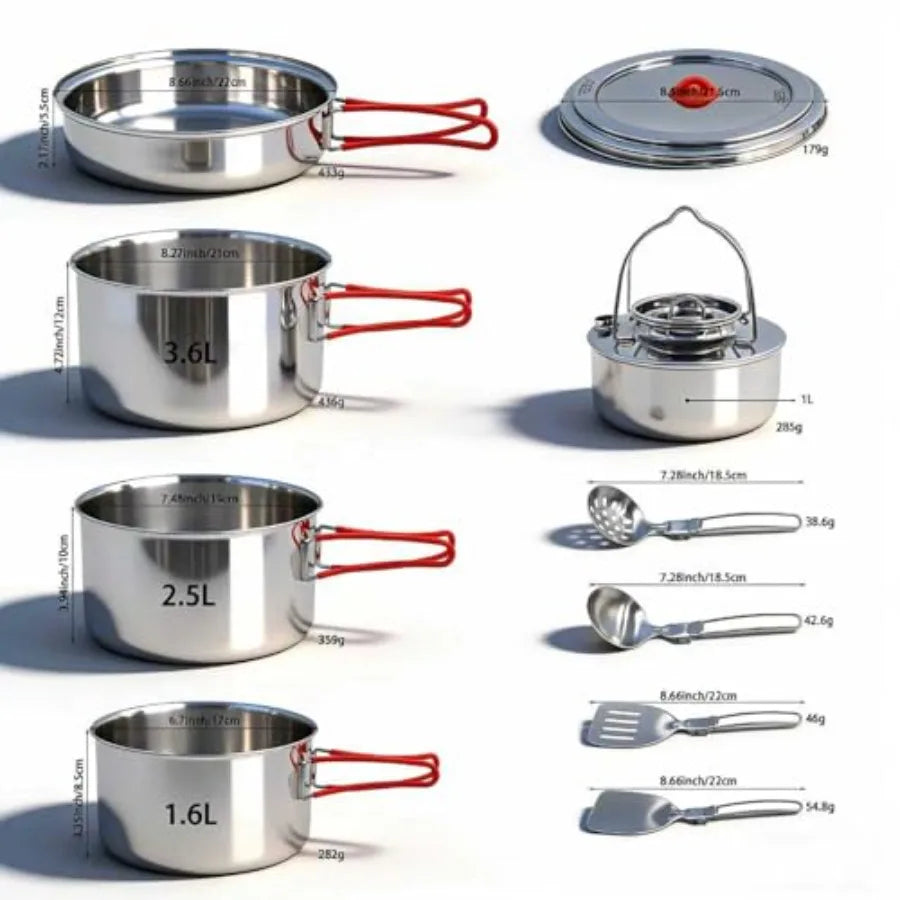 OLOEY Nesting 11 Pcs Camping Cookware Set For Outdoor Meals