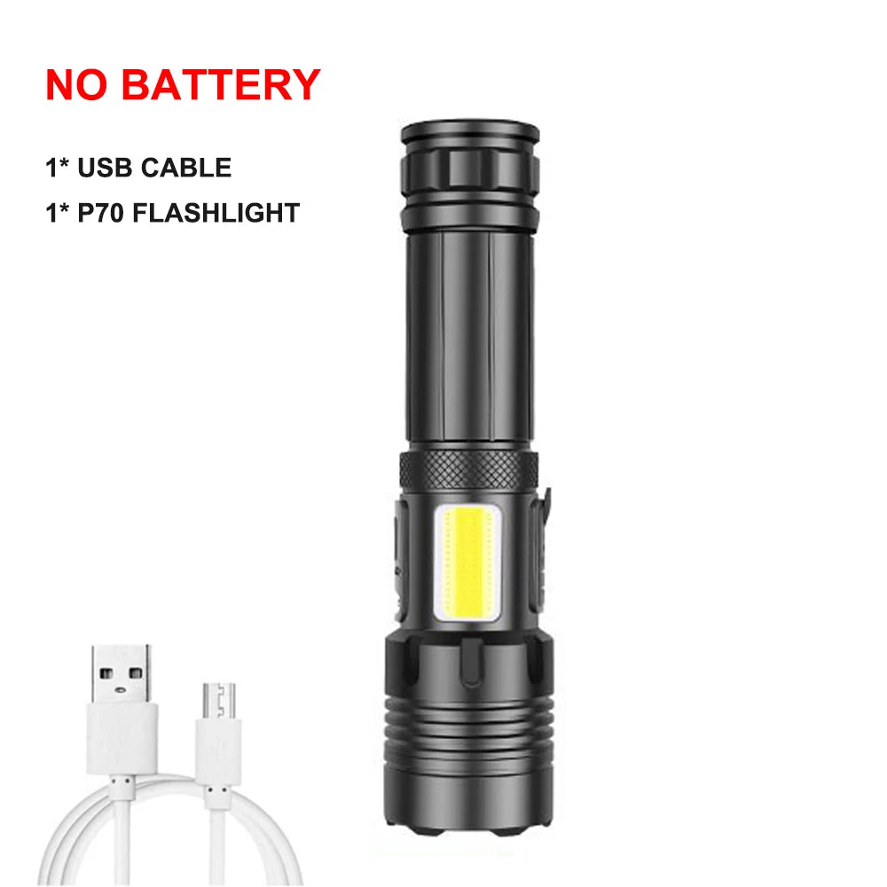 KIQUNE 90000 Lumens LED Tactical Flashlight USB Rechargeable XHP90 Zoomable