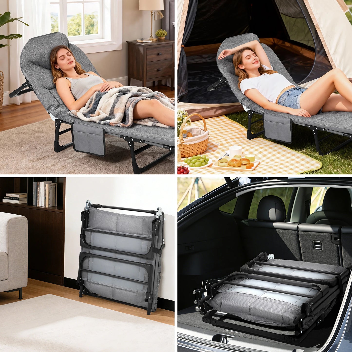 TWISTER.CK Portable Folding Bed with Cushion and Pillow for Adults