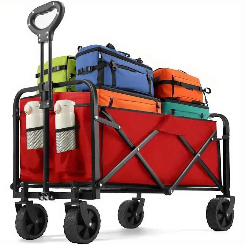Heavy Duty Foldable Wagon Cart With All Terrain Wheels And Drink Holders