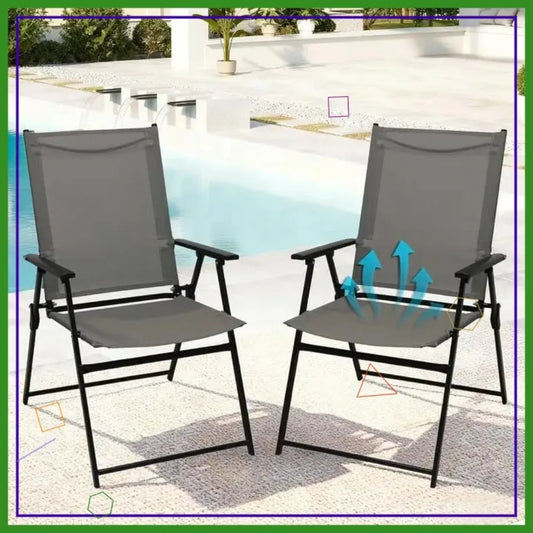 Two Pack Stackable Folding Outdoor Chairs With Armrests
