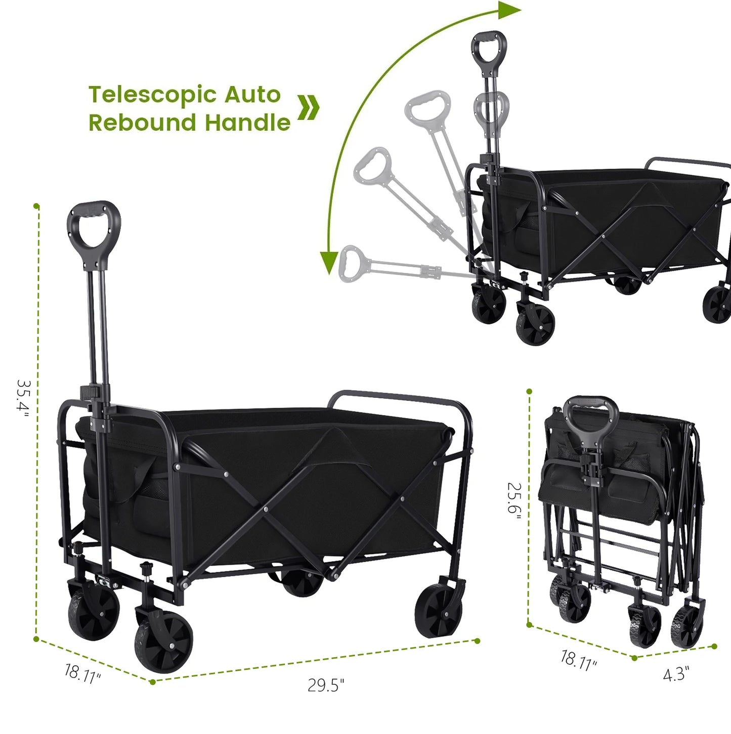 Heavy Duty Foldable Wagon Cart With All Terrain Wheels And Drink Holders
