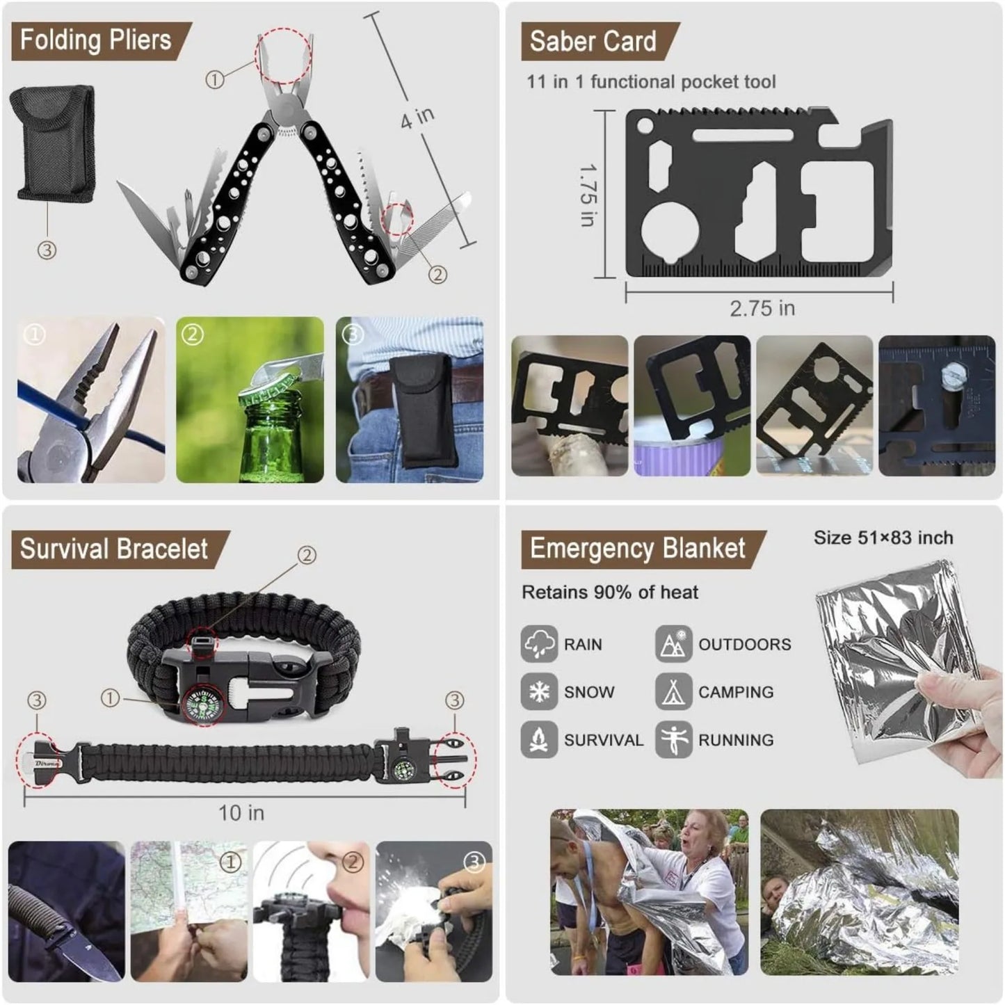 Emergency Survival Kit 238Pcs With Tactical Molle Pouch And Tent For Earthquake