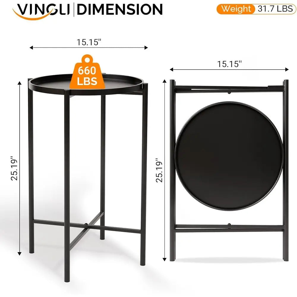 XMSJ Outdoor Metal Side Table With Removable Tray Waterproof