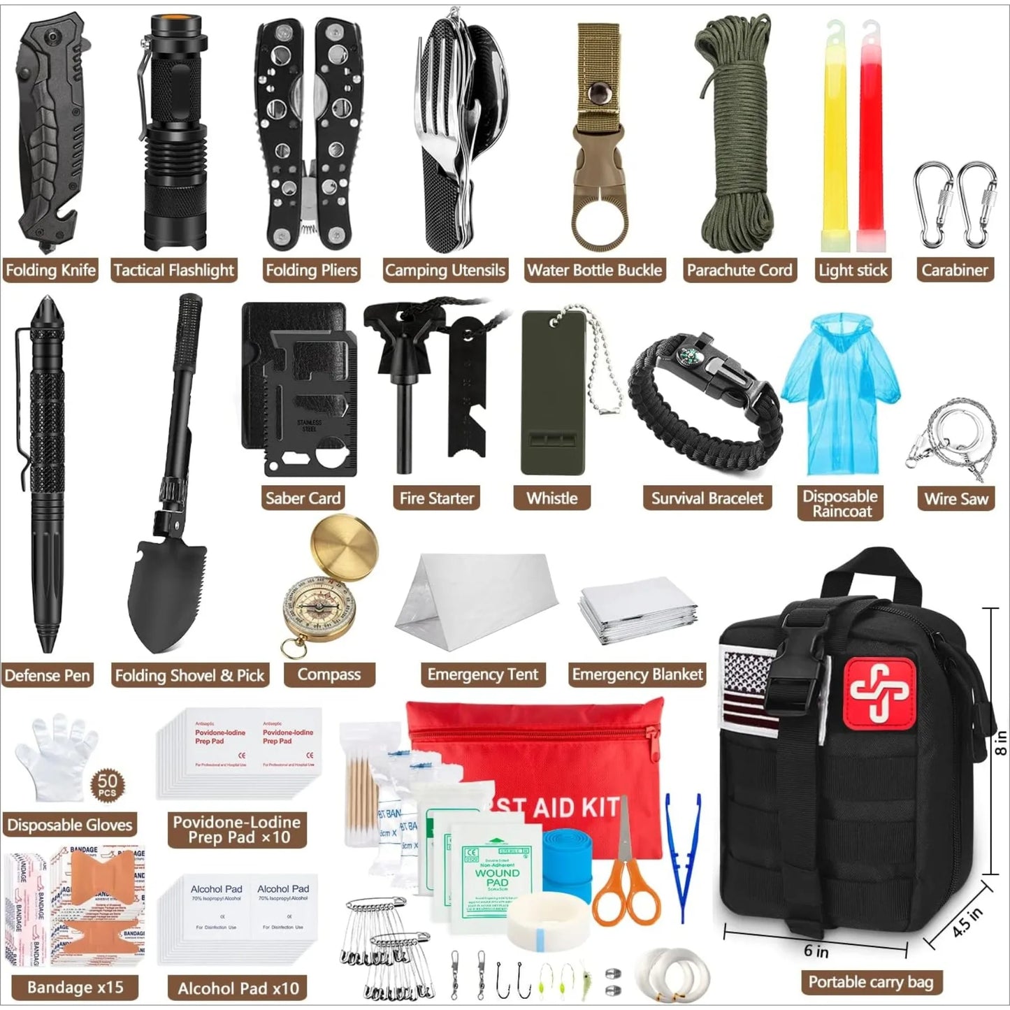Emergency Survival Kit 238Pcs With Tactical Molle Pouch And Tent For Earthquake