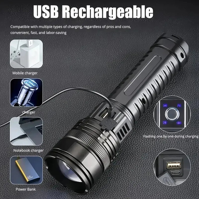 KEWEN 10000W Built In Battery Flashlight Emergency Spotlight 9km