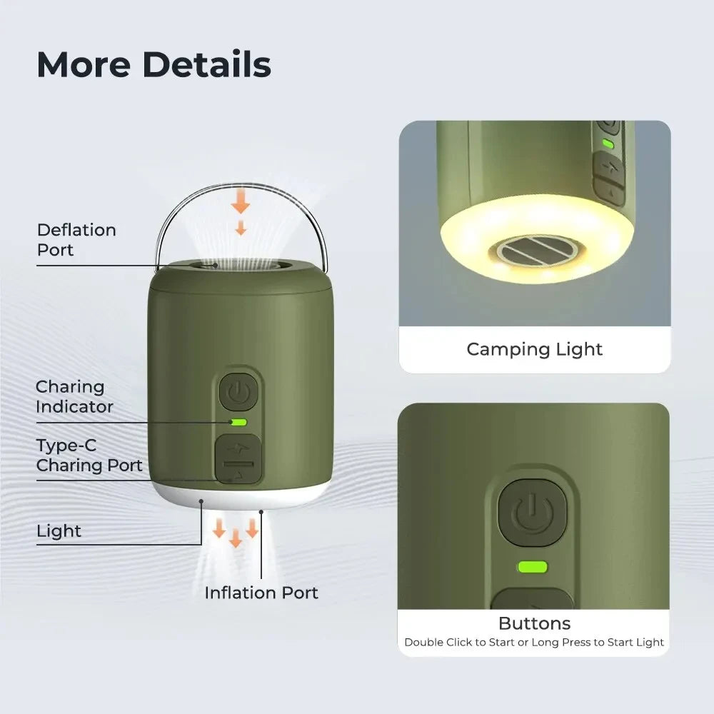 WESTTUNE Mini Air Pump With Camping Lantern For Inflatable Pads