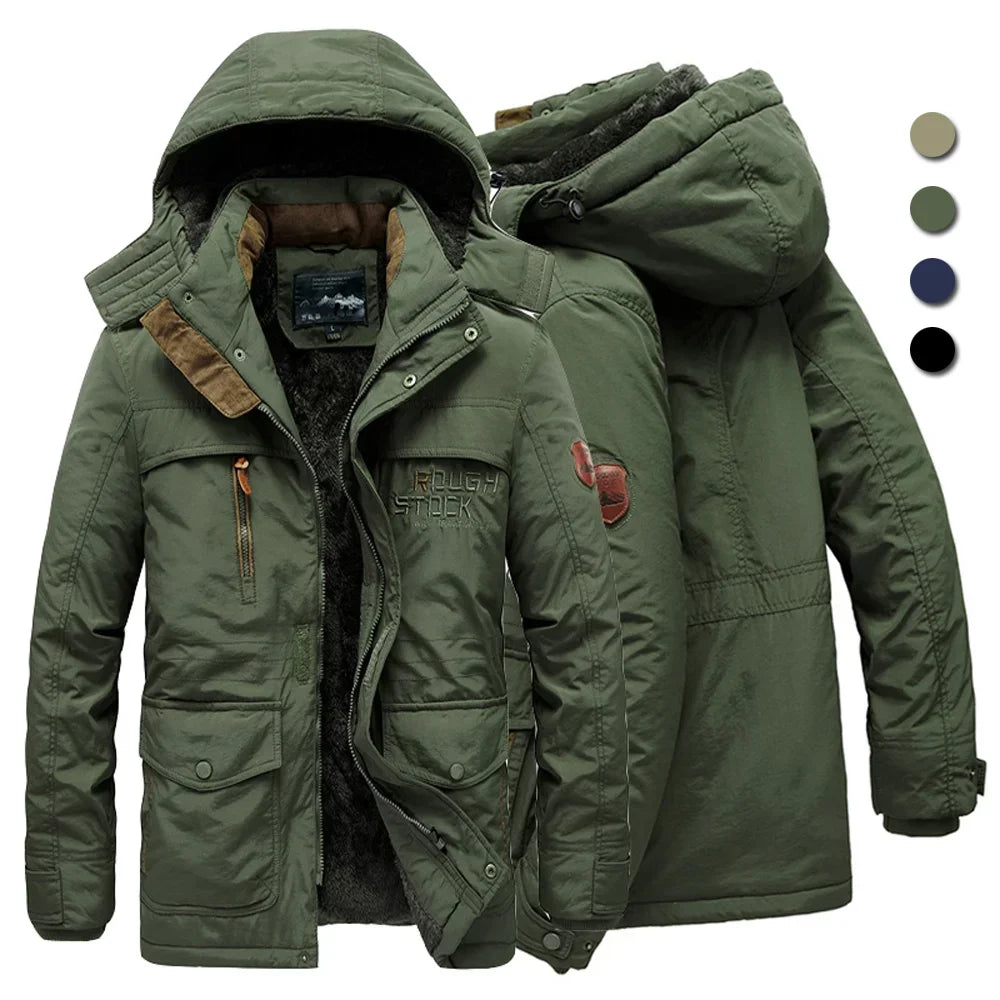 Men's Winter Fleece-Lined Parka With Hooded Windbreaker