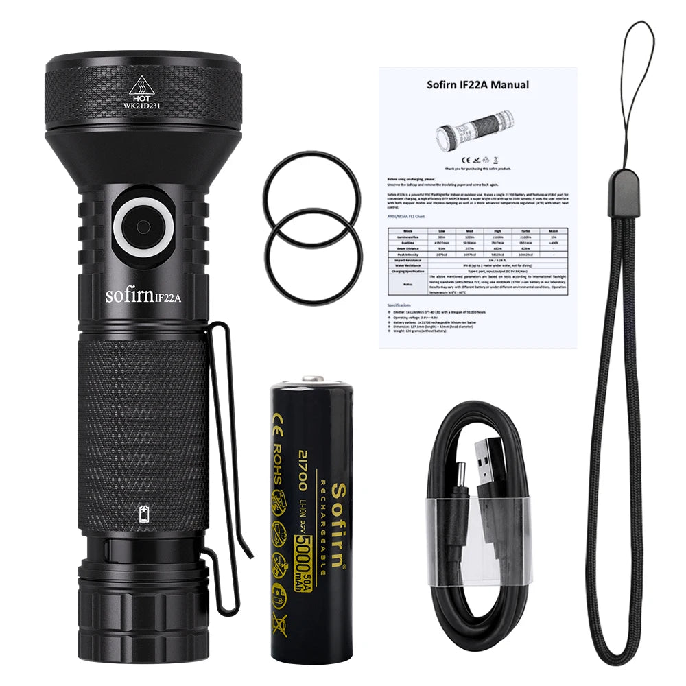 Sofirn IF22A 2100lm Long Range USB C Rechargeable Flashlight