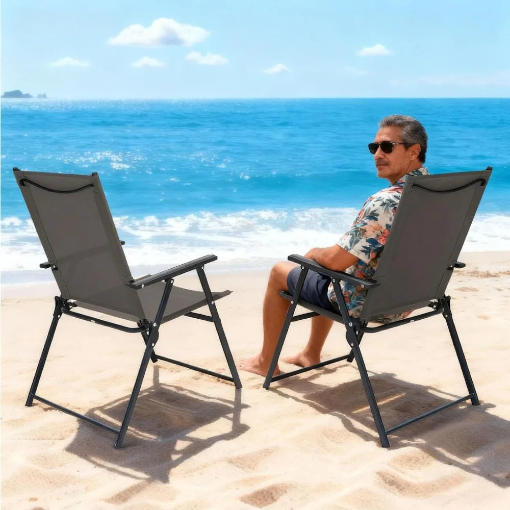 Two Pack Stackable Folding Outdoor Chairs With Armrests