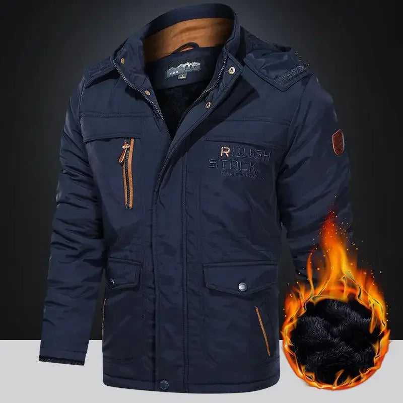Men's Winter Fleece-Lined Parka With Hooded Windbreaker