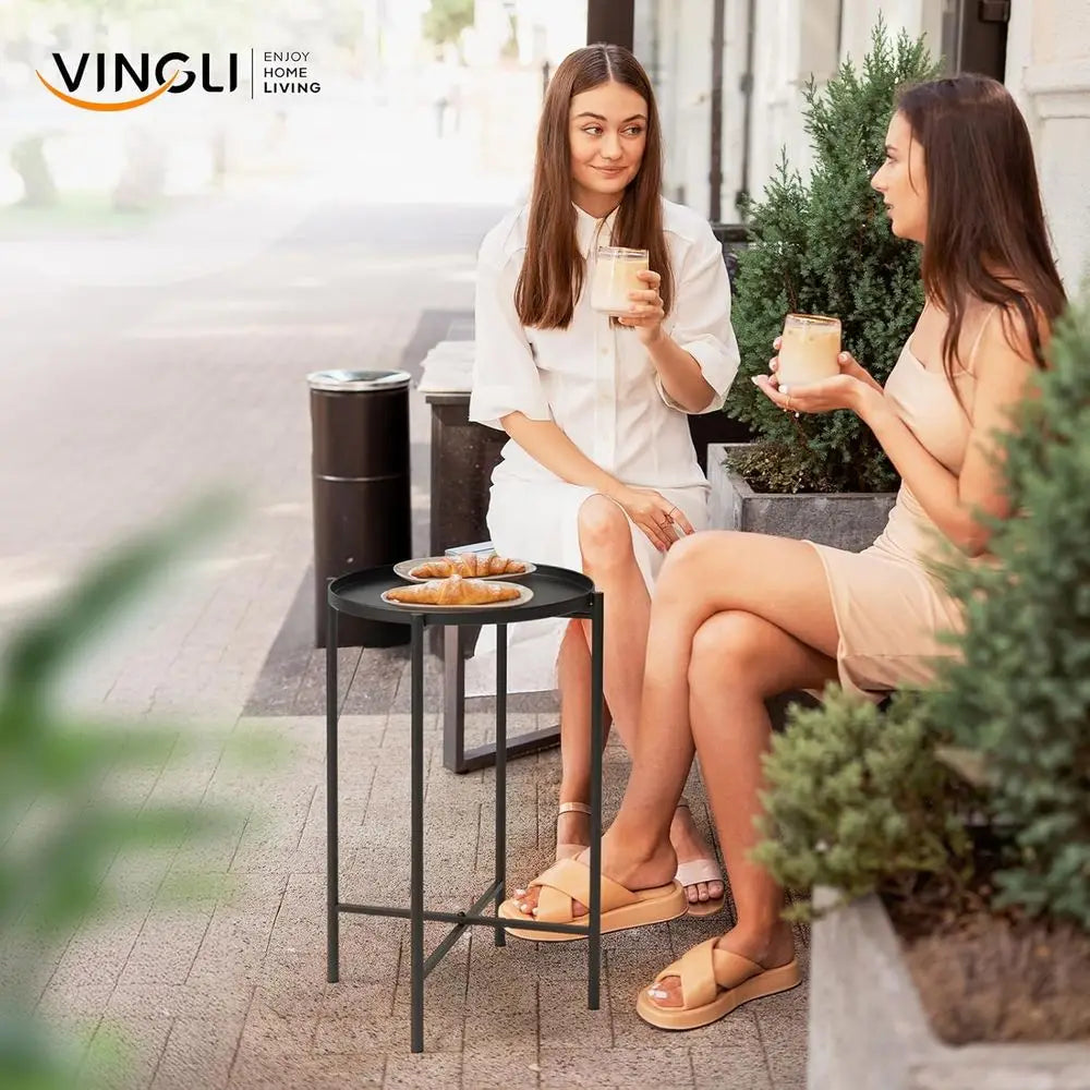 XMSJ Outdoor Metal Side Table With Removable Tray Waterproof