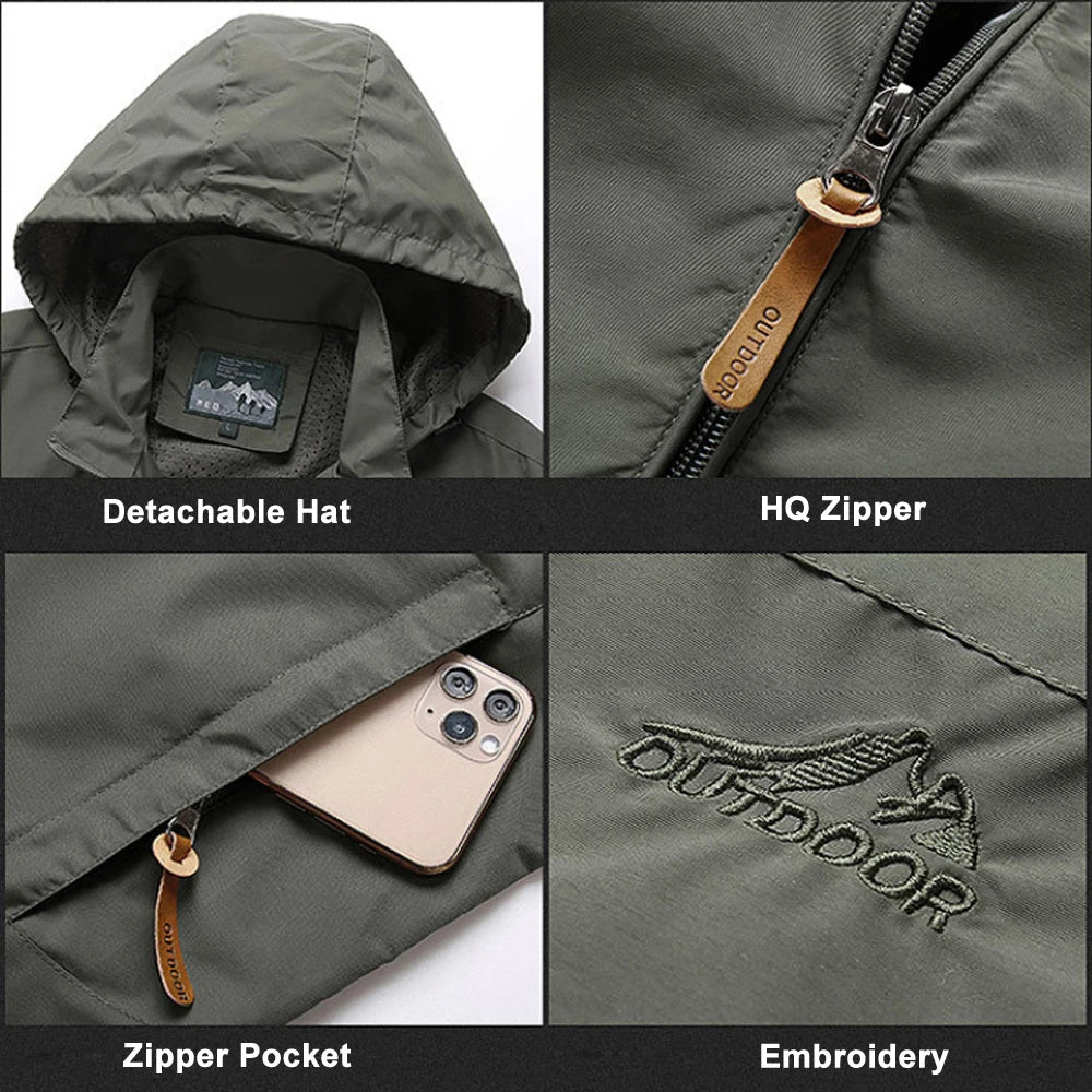 NONECN Men's Tactical Windbreaker Waterproof Hooded Coat