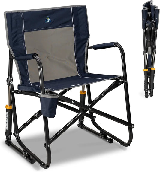 Portable Folding Rocking Camping Chair With Armrests And Drink Holder