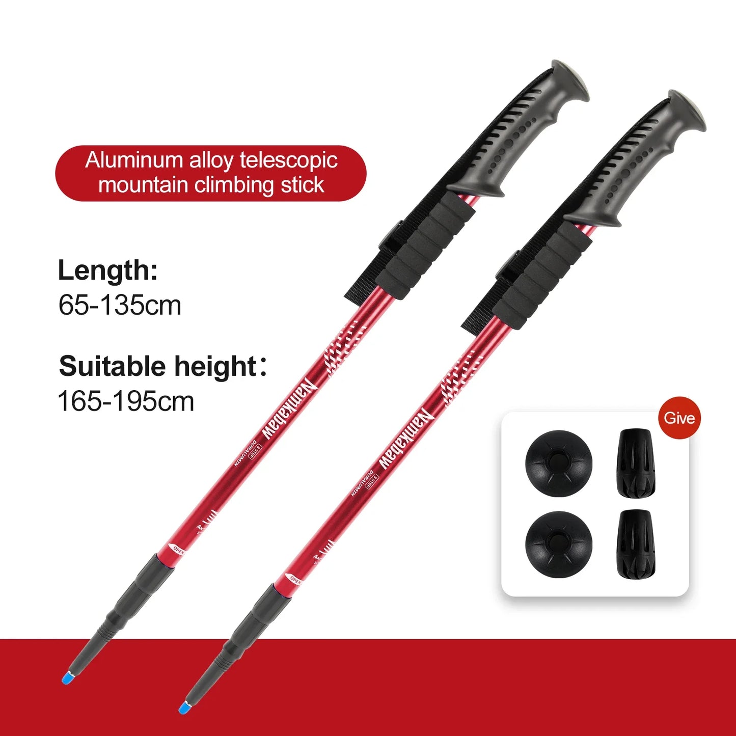 NONECN Ultralight 3-Section Trekking Poles Aluminum Telescopic Nordic Walking