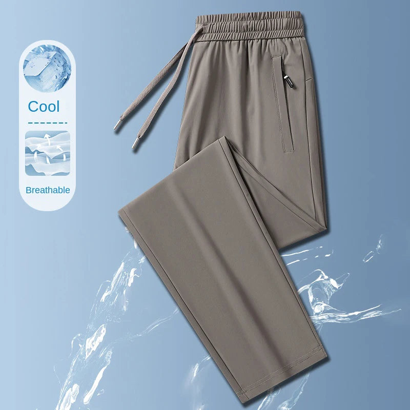 Men's Breathable Nylon Elastane Straight Leg Trousers Business Casual