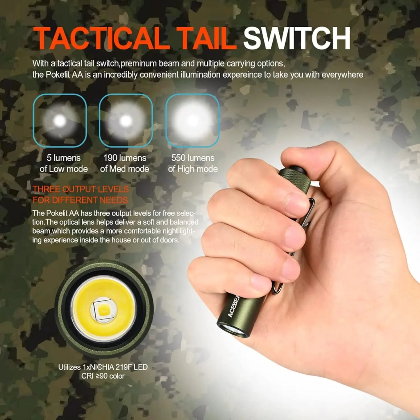 Rechargeable AA Mini Flashlight High CRI LED Pocket EDC For Camping And Hiking