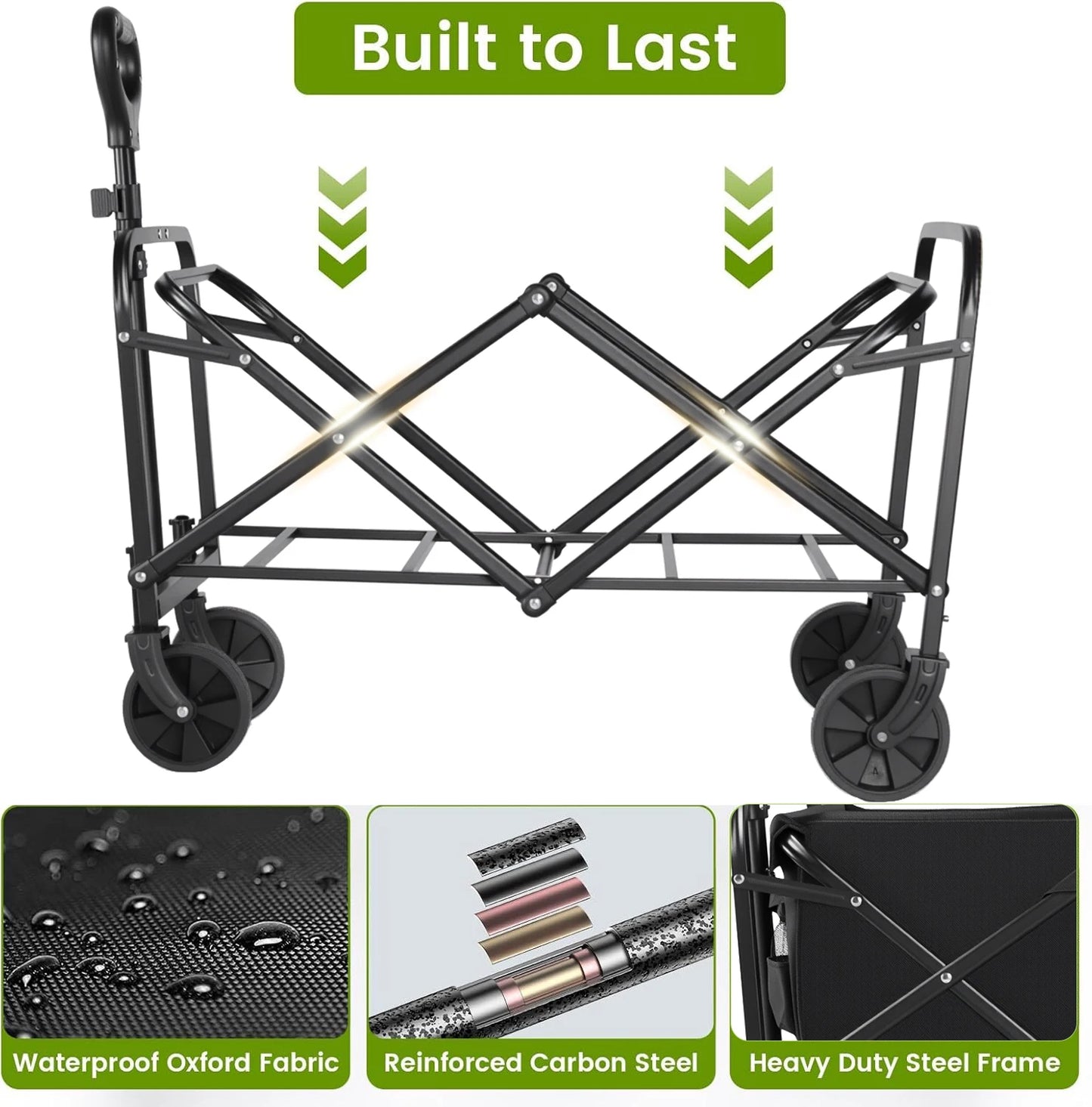 Heavy Duty Foldable Wagon Cart With All Terrain Wheels And Drink Holders