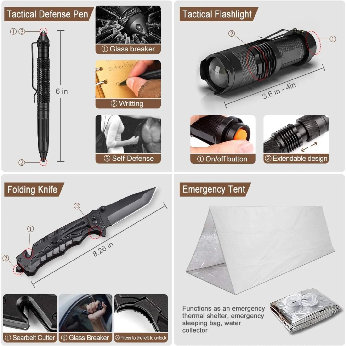 Emergency Survival Kit 238Pcs With Tactical Molle Pouch And Tent For Earthquake