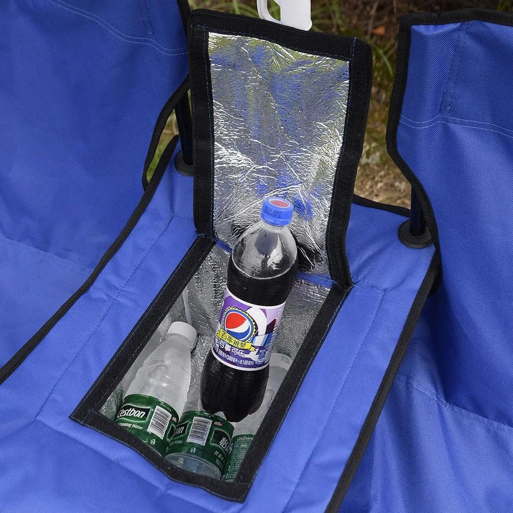 Foldable Double Chair With Umbrella Table And Cooler Outdoors