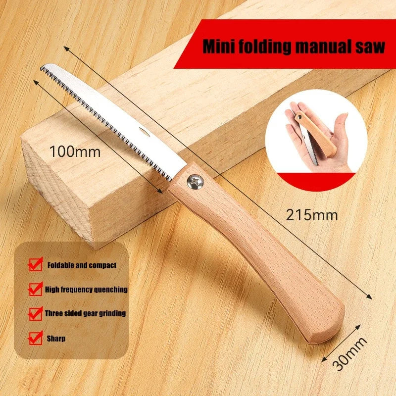 Folding Mini Hand Saw With Non Slip Wooden Handle Tool